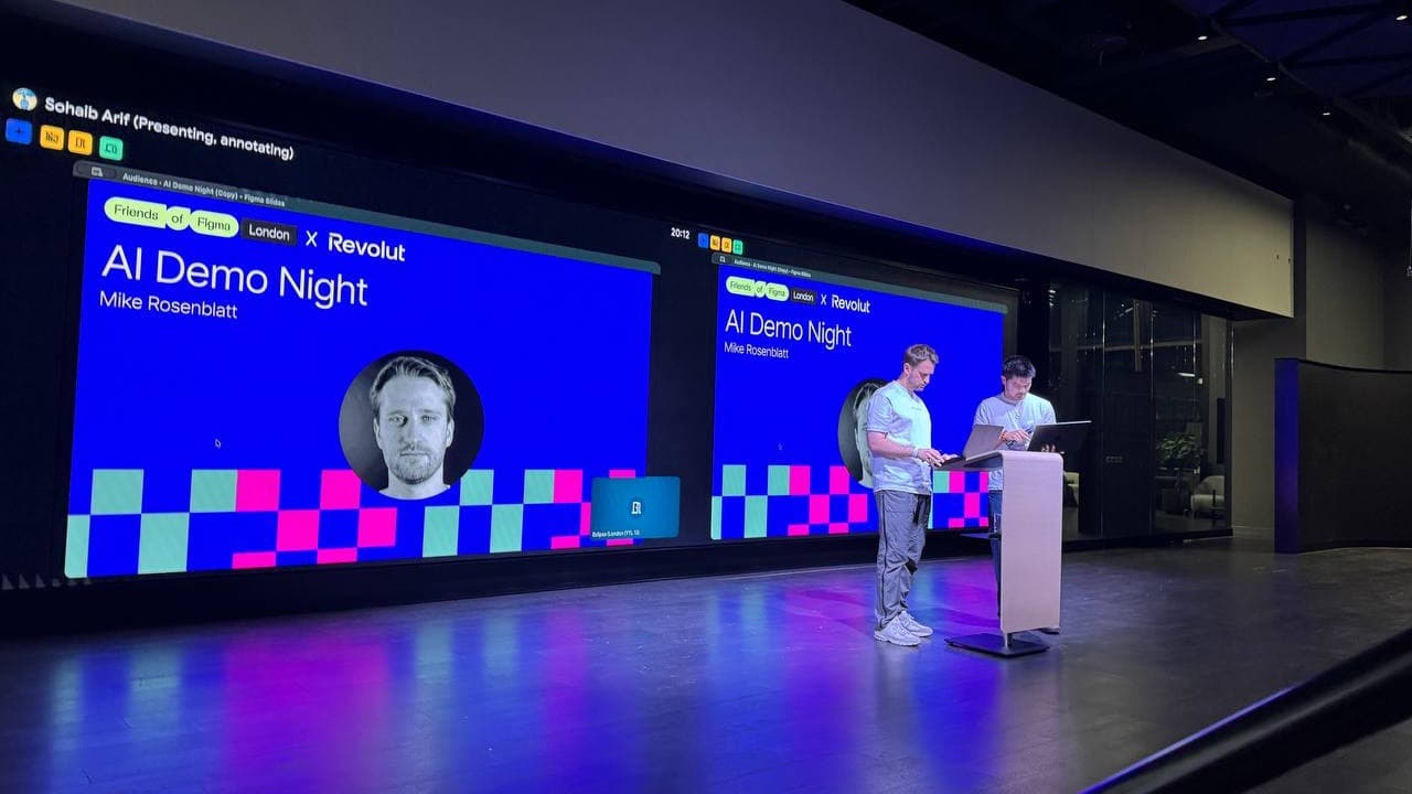 ai demo night — mike on unknw’s own ai pipelines, at friends of figma london × revolut.