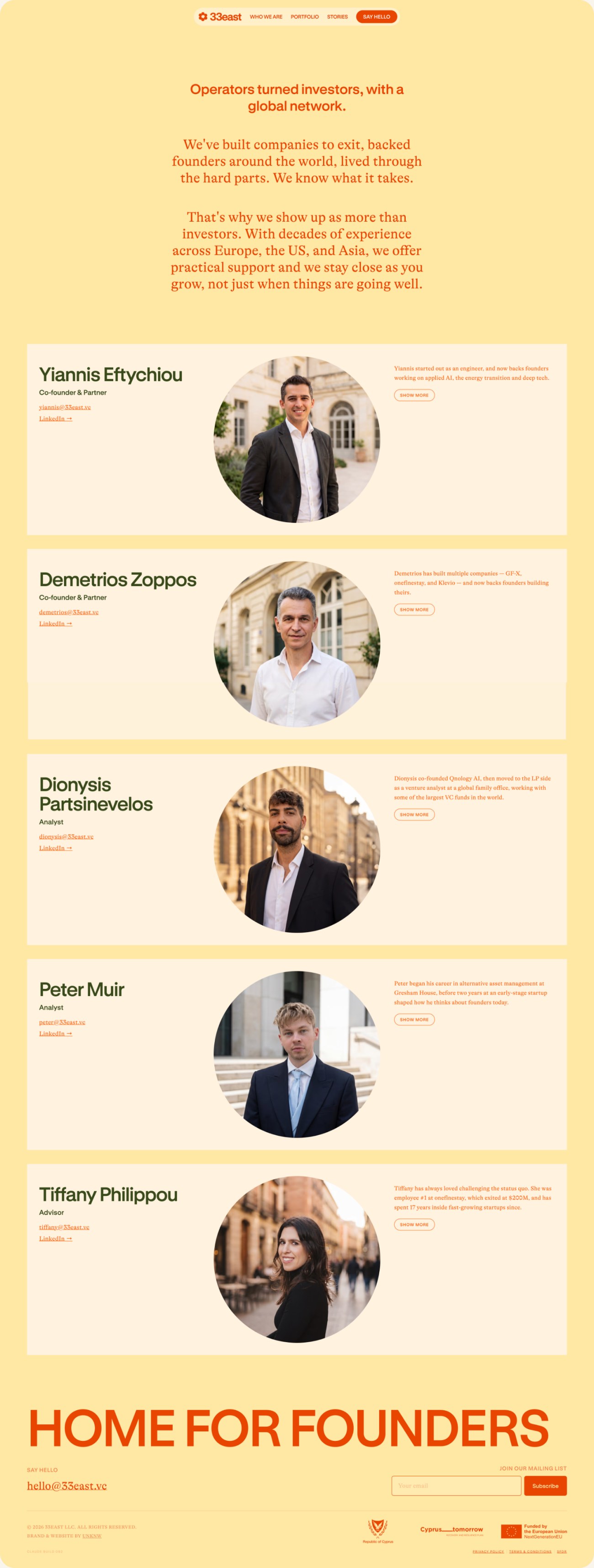 33east website — full page