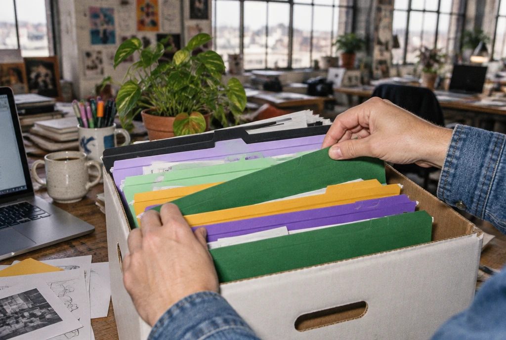 Photo: file box with folders in the brand colours