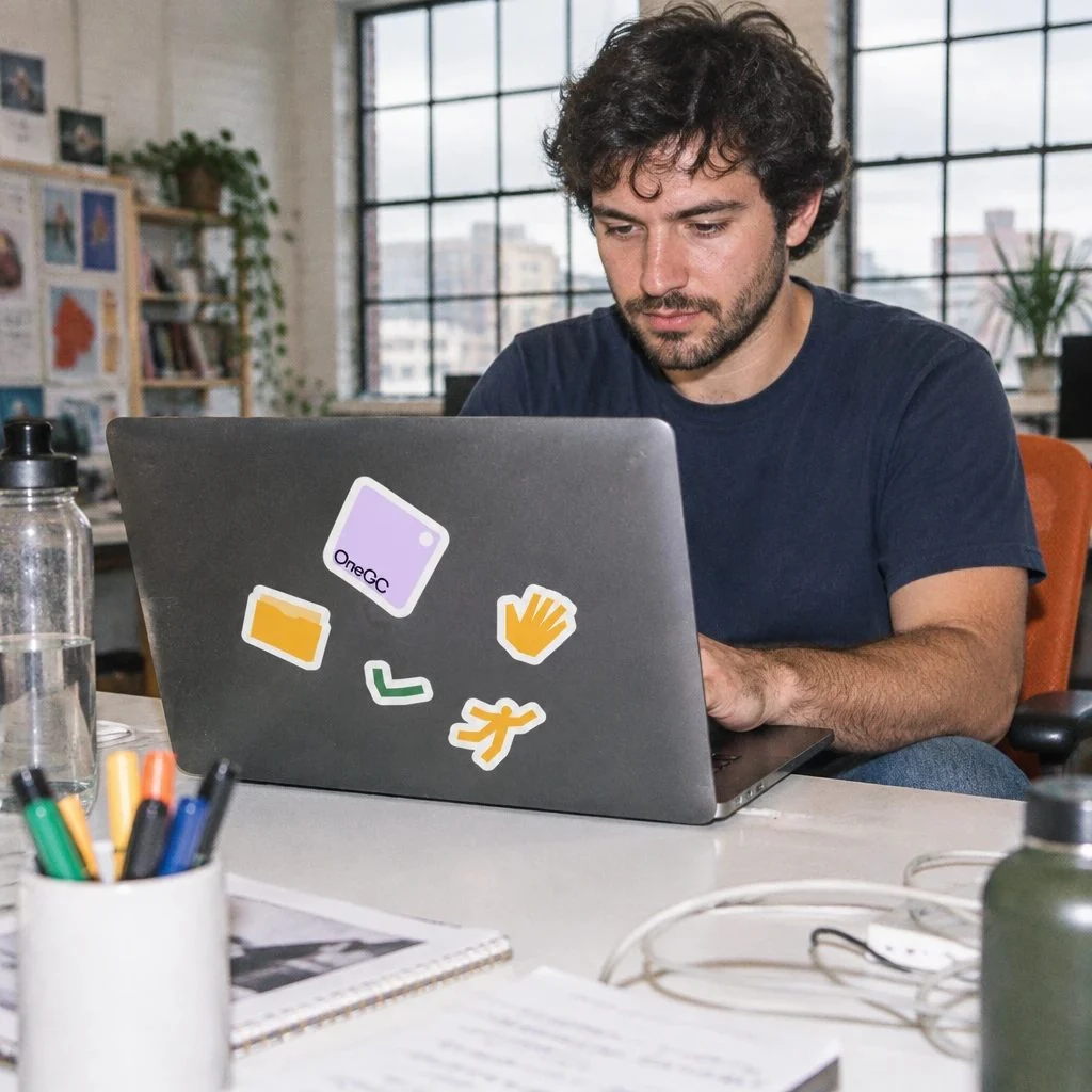 Photo: OneGC stickers on a laptop